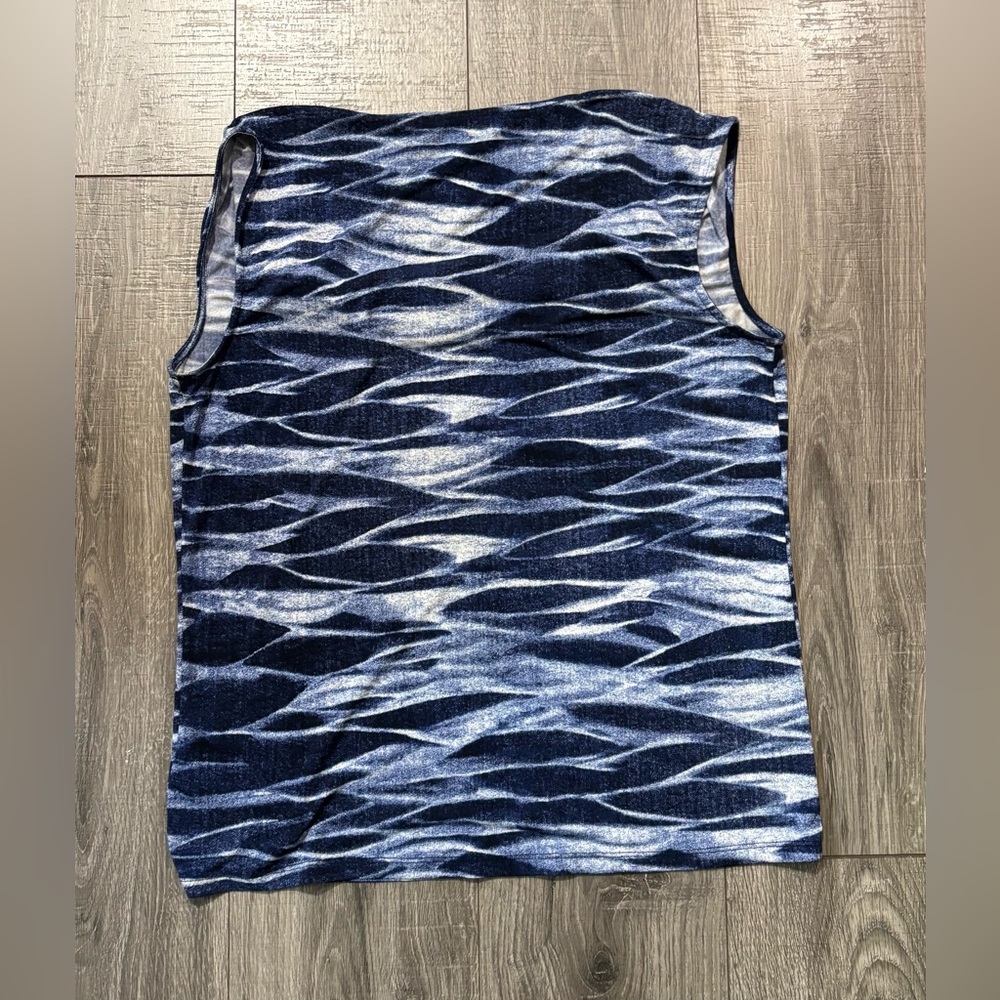Michael Kors Blue and White Wave Print Blouse - Picture 2 of 4